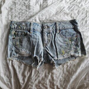 American Eagle Distressed Painted Jean Short Shorts - 2011 - Light Wash - Sz 00